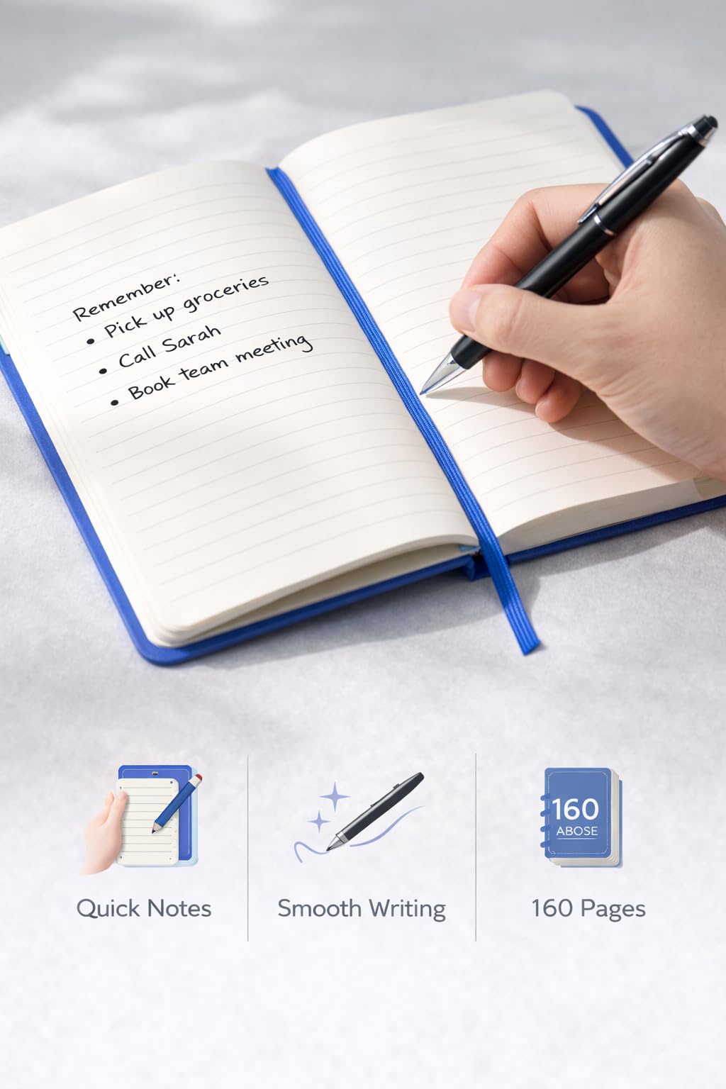 1ABOVE Soft Feel Executive Notebook - Hardback Journal, Lined Pages, Elastic Closure | Blue A6