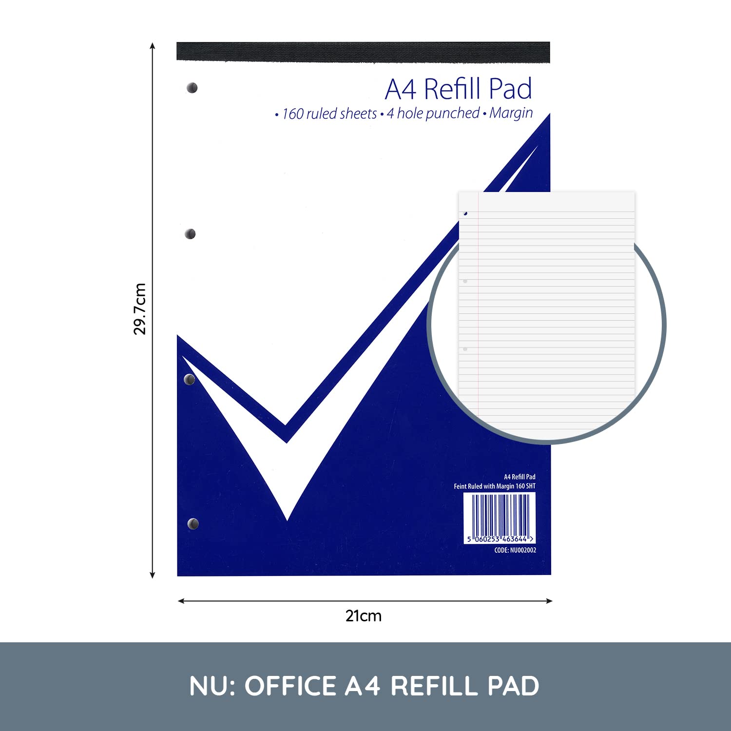 nu: Office Range A4 Refill Pad | 320 Pages | 60gsm Feint Ruled White Paper | Perforated 3
