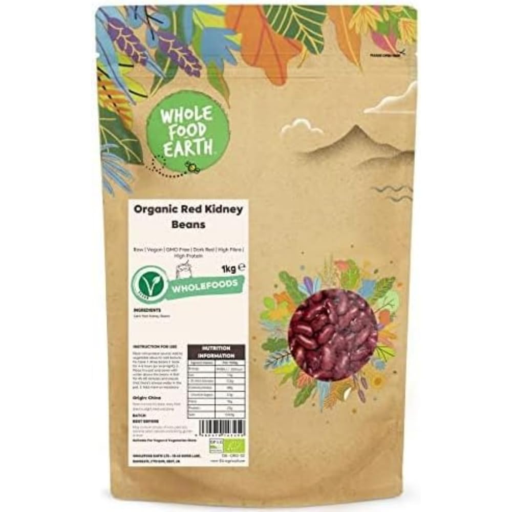 Wholefood Earth Organic Red Kidney Beans - Whole, Raw | 1kg Pack