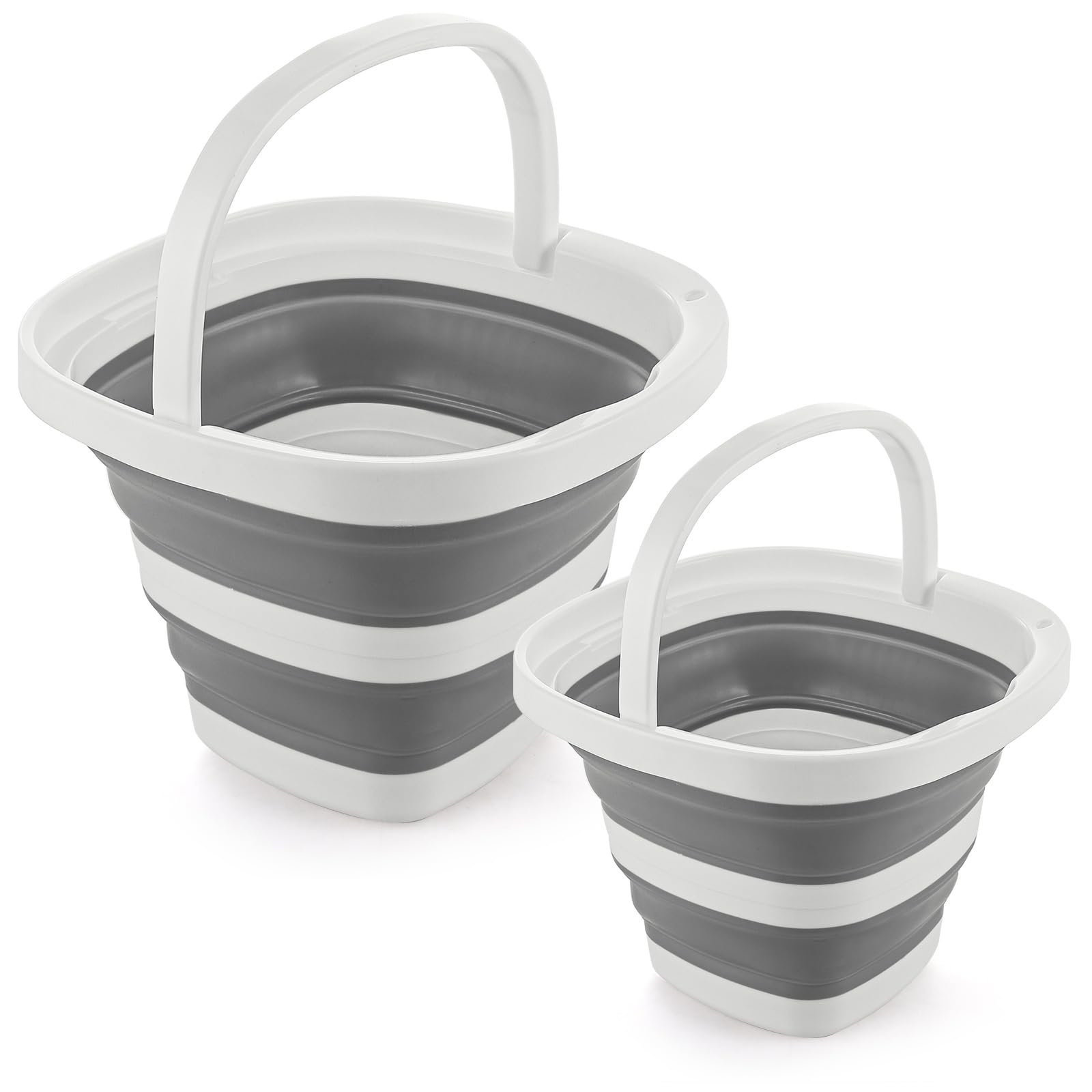 Lychico Collapsible Bucket 2-Pack - 10L & 5L Silicone Folding Water Buckets | Grey