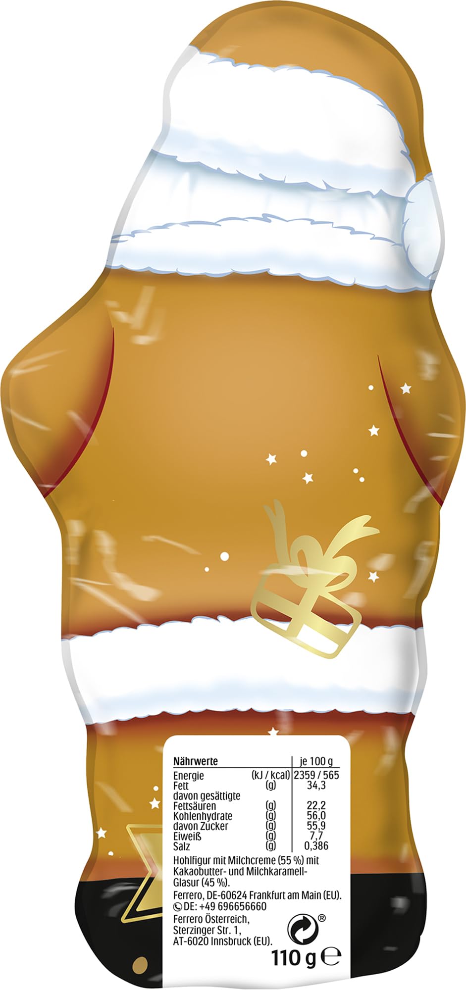 Kinder Caramel Santa Chocolate Gift Figure - 110g Festive Milk Chocolate with Milky Caramel Filling 4