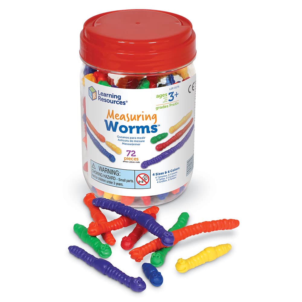 Learning Resources Measuring Worms - Set of 72 Plastic Tactile Math Tools for Ages 5-9