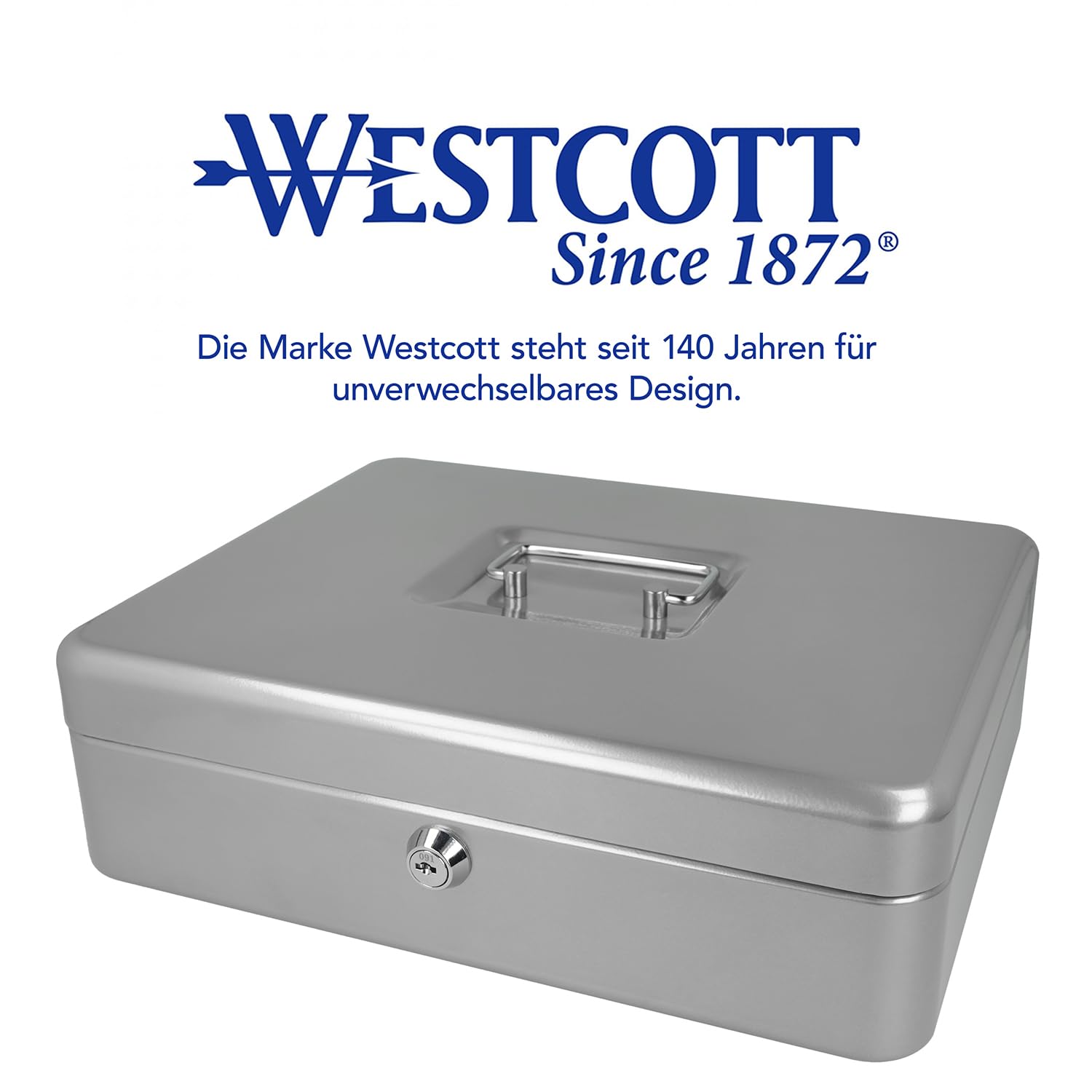 Westcott Lockable Cash Box - Large (30 cm) Sheet Steel Security | Portable | Silver 7