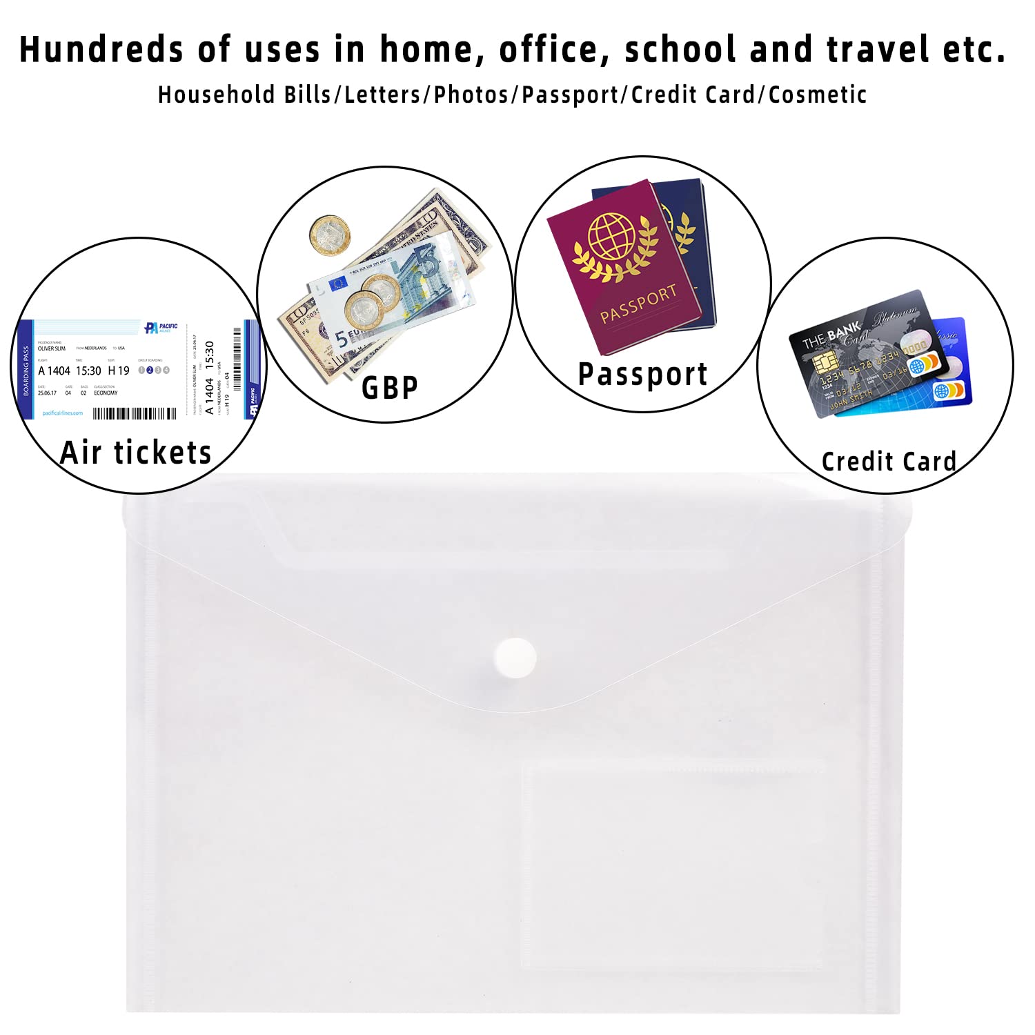 GoodtoU A5 Plastic Document Wallets - 6 Pack Clear Polypropylene Folders with Popper Closure 4