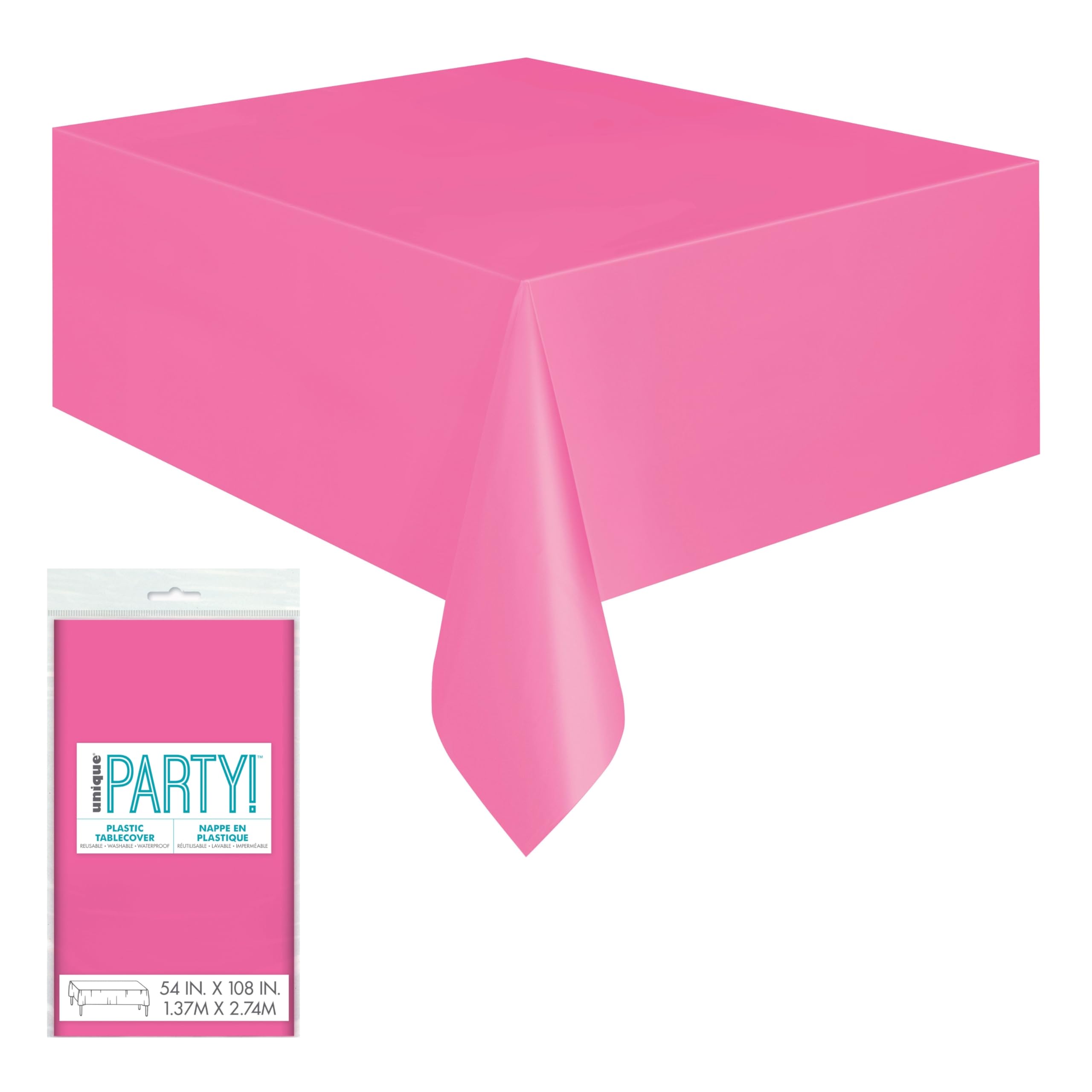 Unique Solid Hot Pink Rectangular Plastic Table Cover - 137cm x 274cm | 1 Count