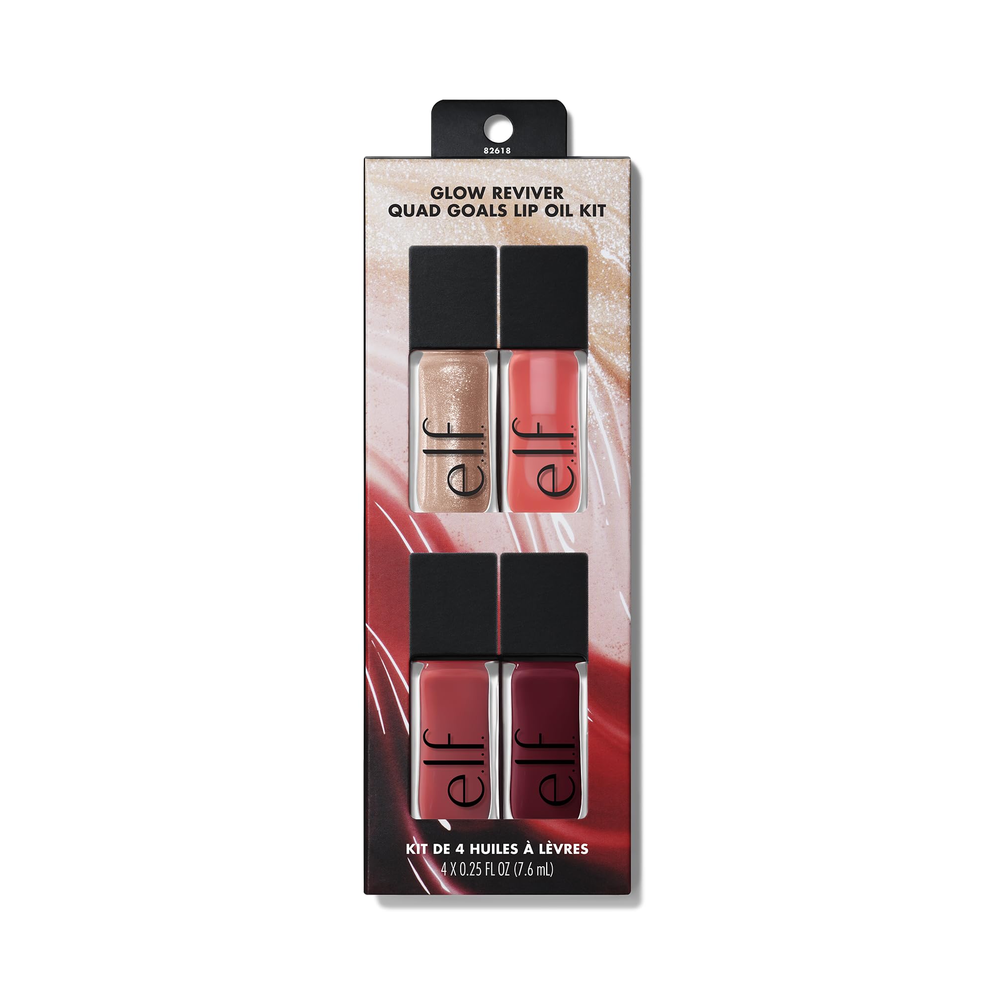 e.l.f. Glow Reviver Quad Goals Lip Oil Kit (4 Shades: Pink Quartz, Rose Envy, Jam Session, Crystal Baller)