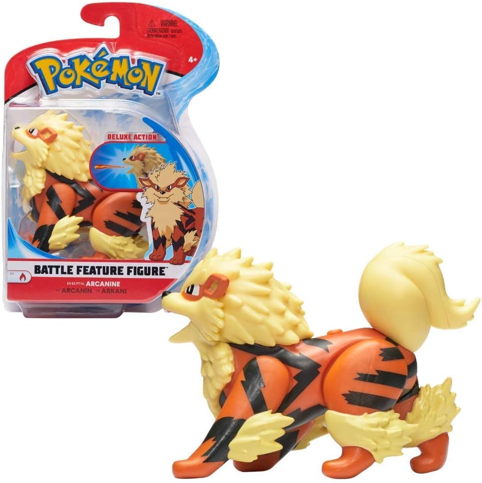 Arcanine Battle Feature Figure - 4.5-Inch Action Figure with Fire Missile Attack 1