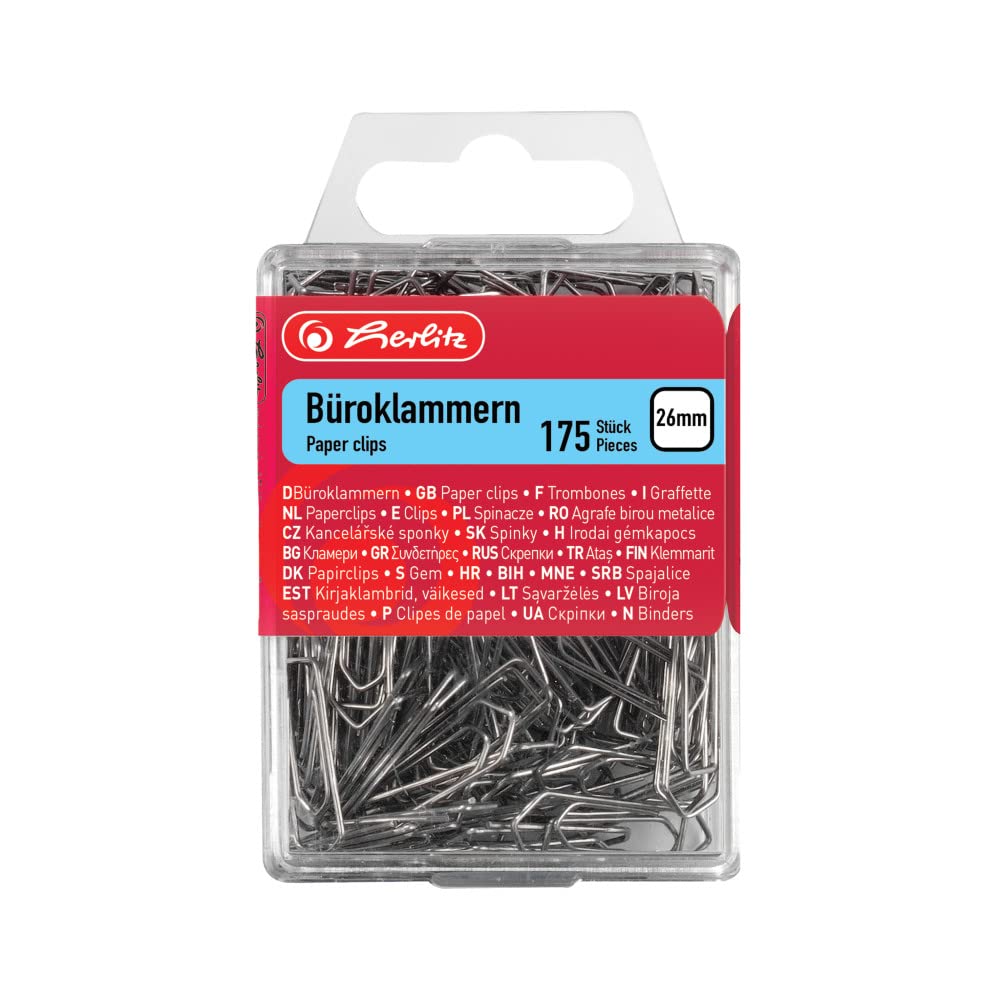 herlitz Zinc Plated Paper Clips - 26mm Length | 175 Pieces | Metal 1