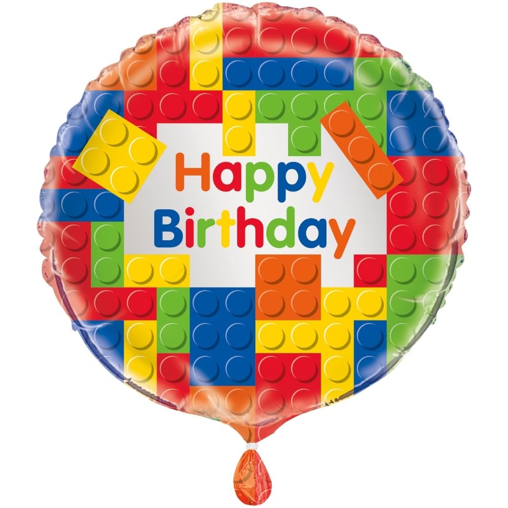 Unique Building Blocks Birthday Multicolor Round Foil Balloon - 45cm | 1 Piece