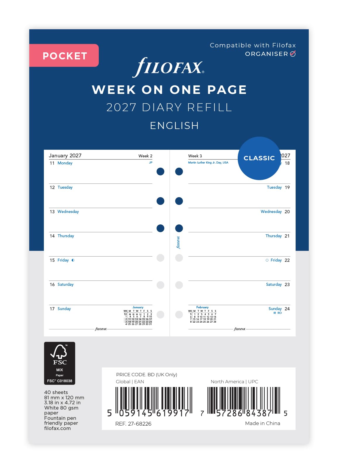 Filofax Pocket 2027 Diary Refill - Week Per Page | English | 81mm x 120mm 1