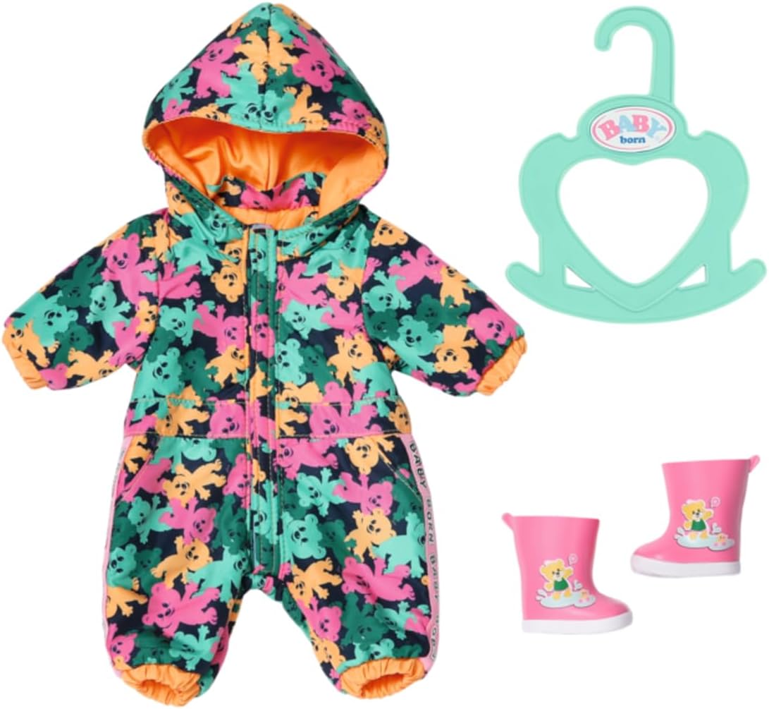 BABY born Little Outdoor Onesie 836323 - Green Rain Suit with Pink Wellies for 36cm Dolls 1