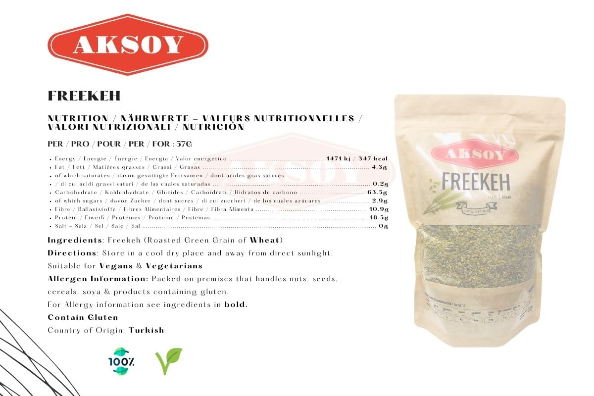 AKSOY Whole Grain Freekeh - Ancient Roasted Durum Wheat | 1.25KG 3