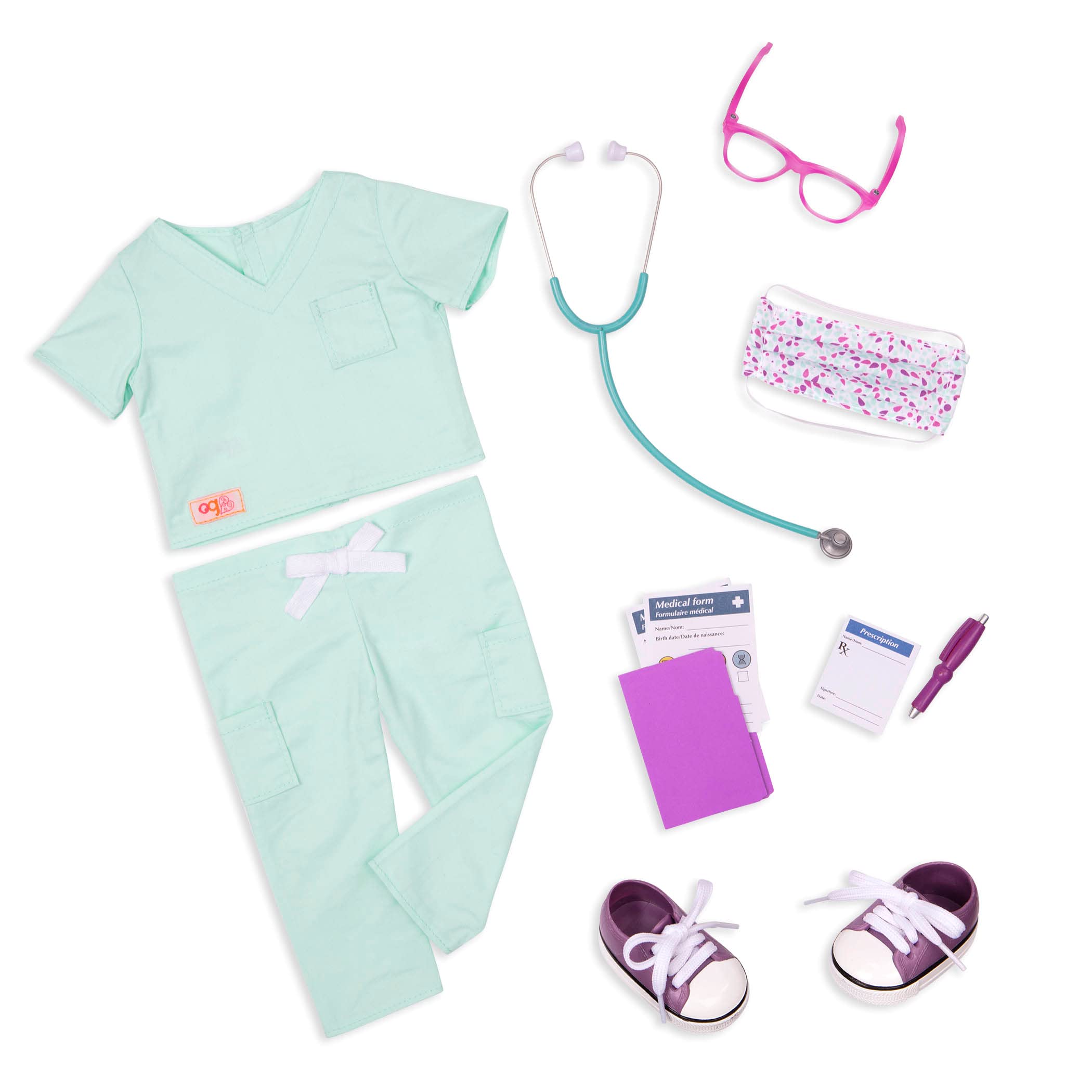 Our Generation Sweet Surgeon Scrubs Outfit - Doctor Accessories for 18-Inch Dolls | Green 1
