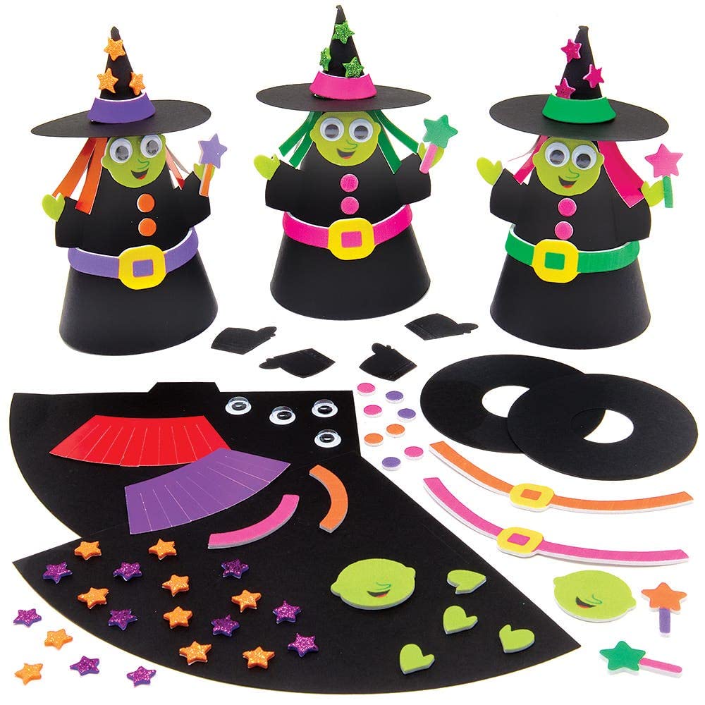 Baker Ross FX175 Build a Wicked Witch Craft Kit - Pack of 4, Halloween Foam & Card Decoration Set 1
