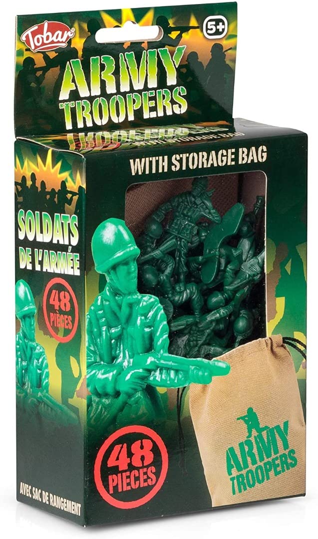 Tobar Army Troopers - 48 Plastic Soldiers | Assorted Poses | Includes Storage Bag 1