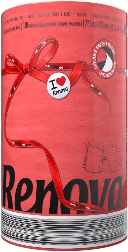 Renova Red Paper Towel 1 Roll, 2-Ply, FSC Certified, Kitchen Roll