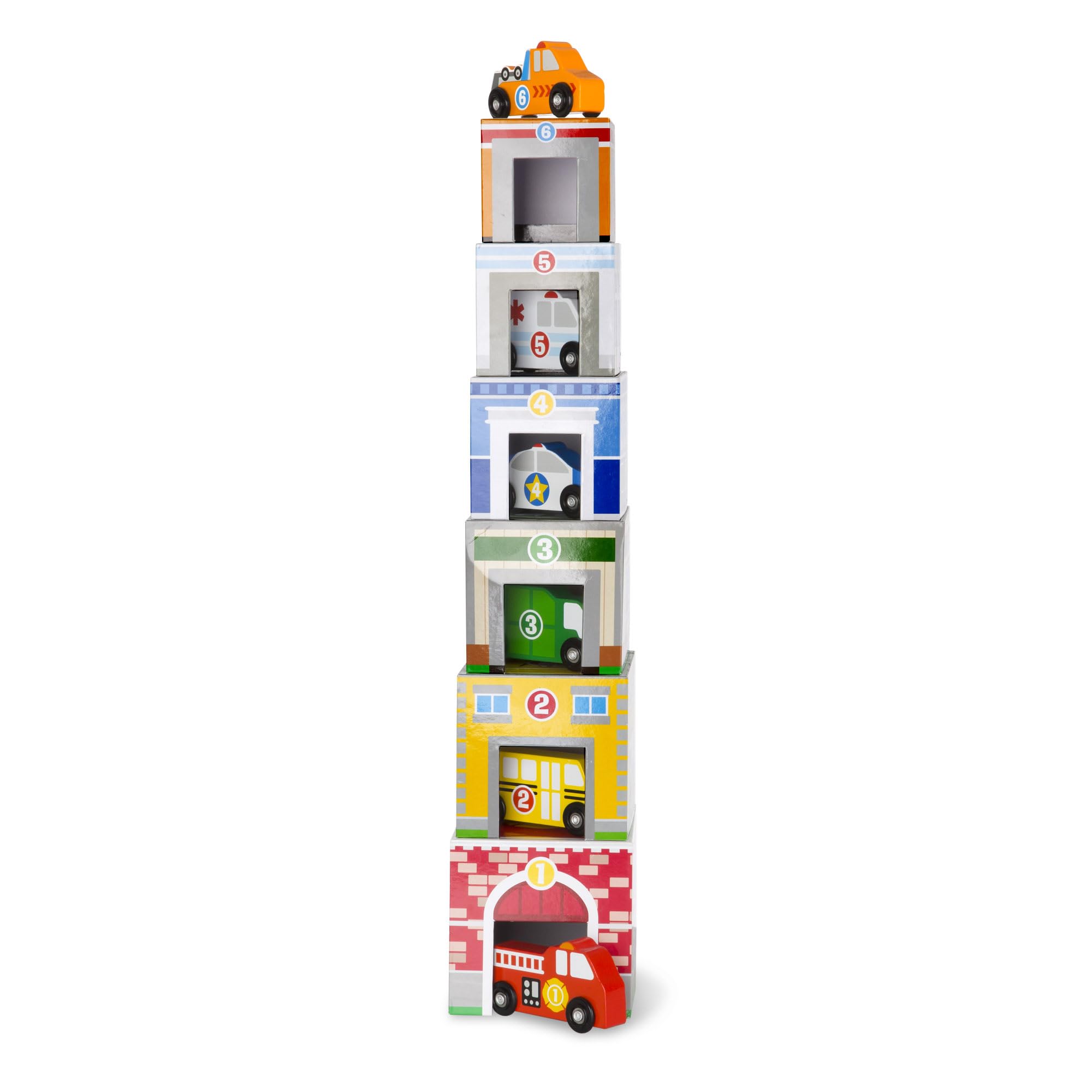 Melissa & Doug Nesting and Sorting Blocks – 6 Buildings & 6 Wooden Vehicles for Ages 2-5 4