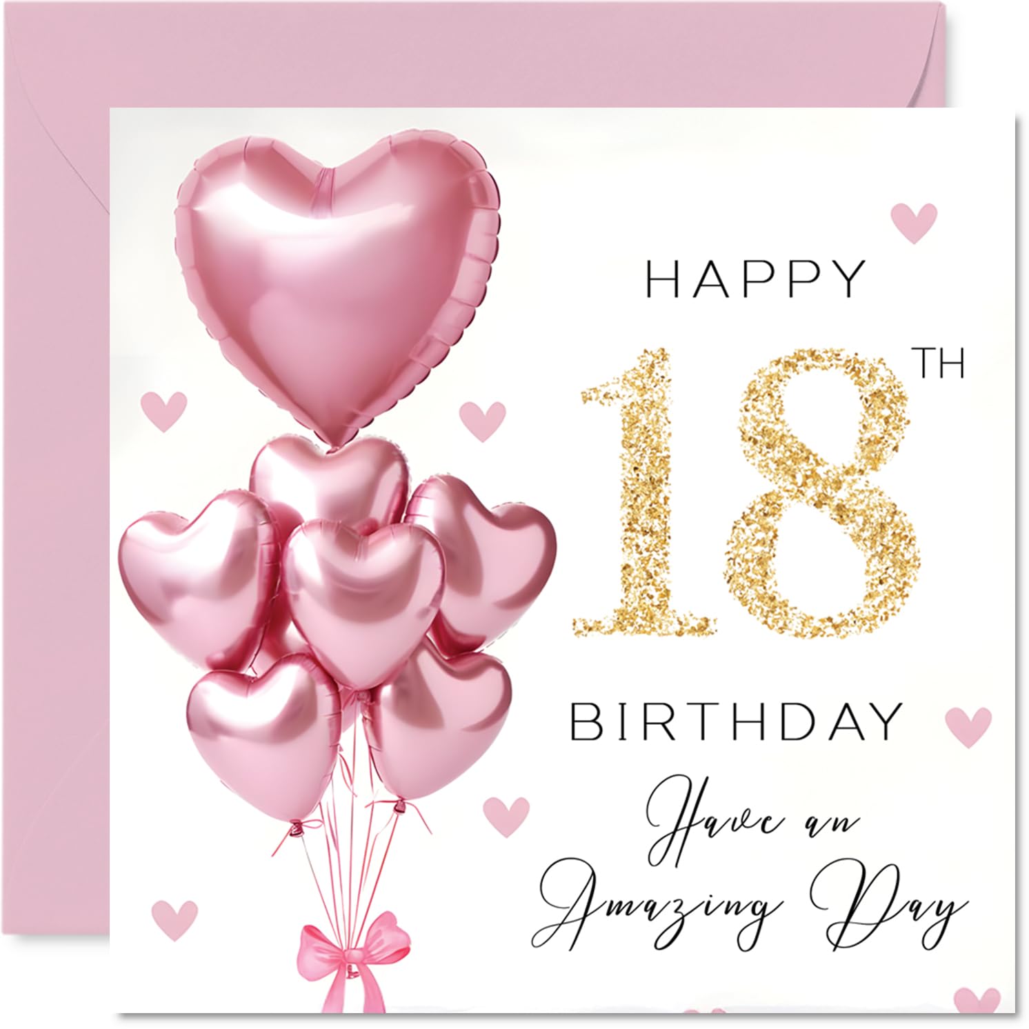 Stuff4 18th Birthday Card for Women - Pink Glitter Balloons | 145mm Square | Blank Inside