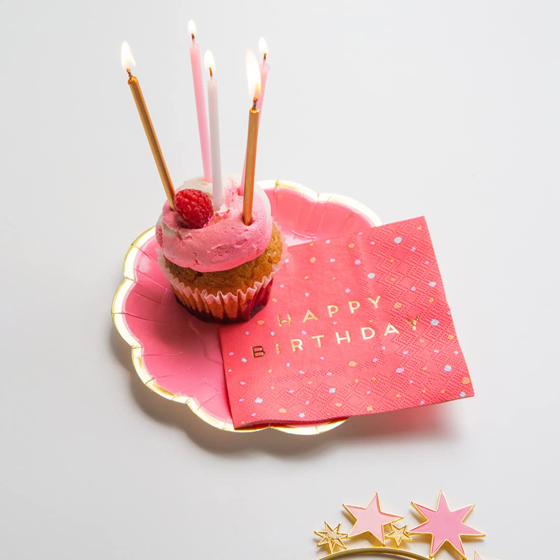 Talking Tables 16 x Tall Birthday Candles with Holders - Pink, Gold & White | 10cm 3