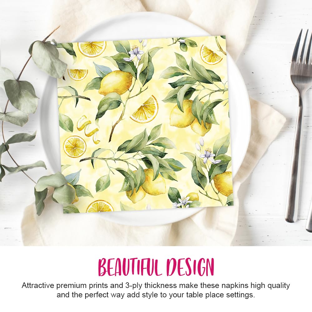 Anniversary House Tiflair Yellow Lemons Lunch Napkins - 3-Ply Paper | 13" x 13" | 20-Pack 3