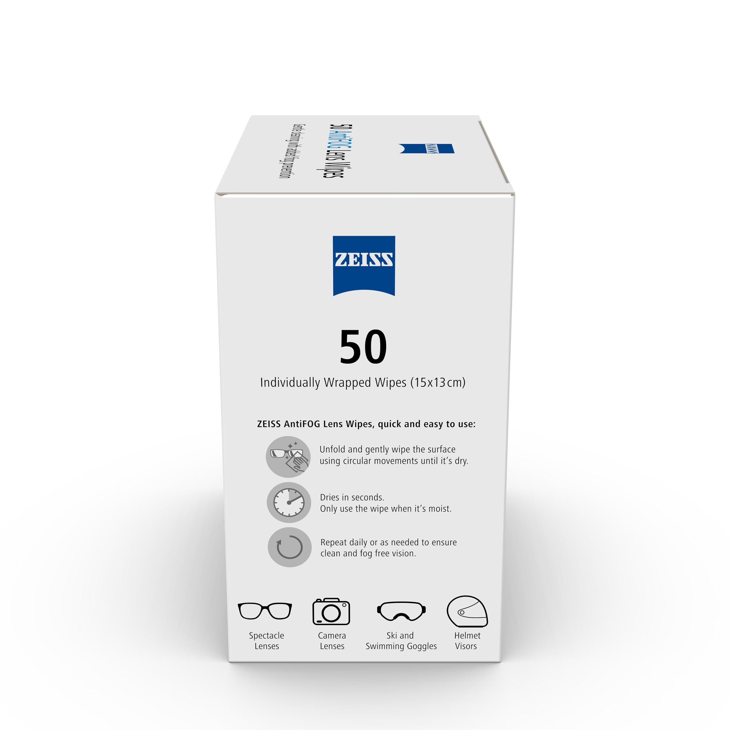 ZEISS AntiFOG Wipes - 50 Count | Streak-Free Cleaning | Safe for Coated Lenses