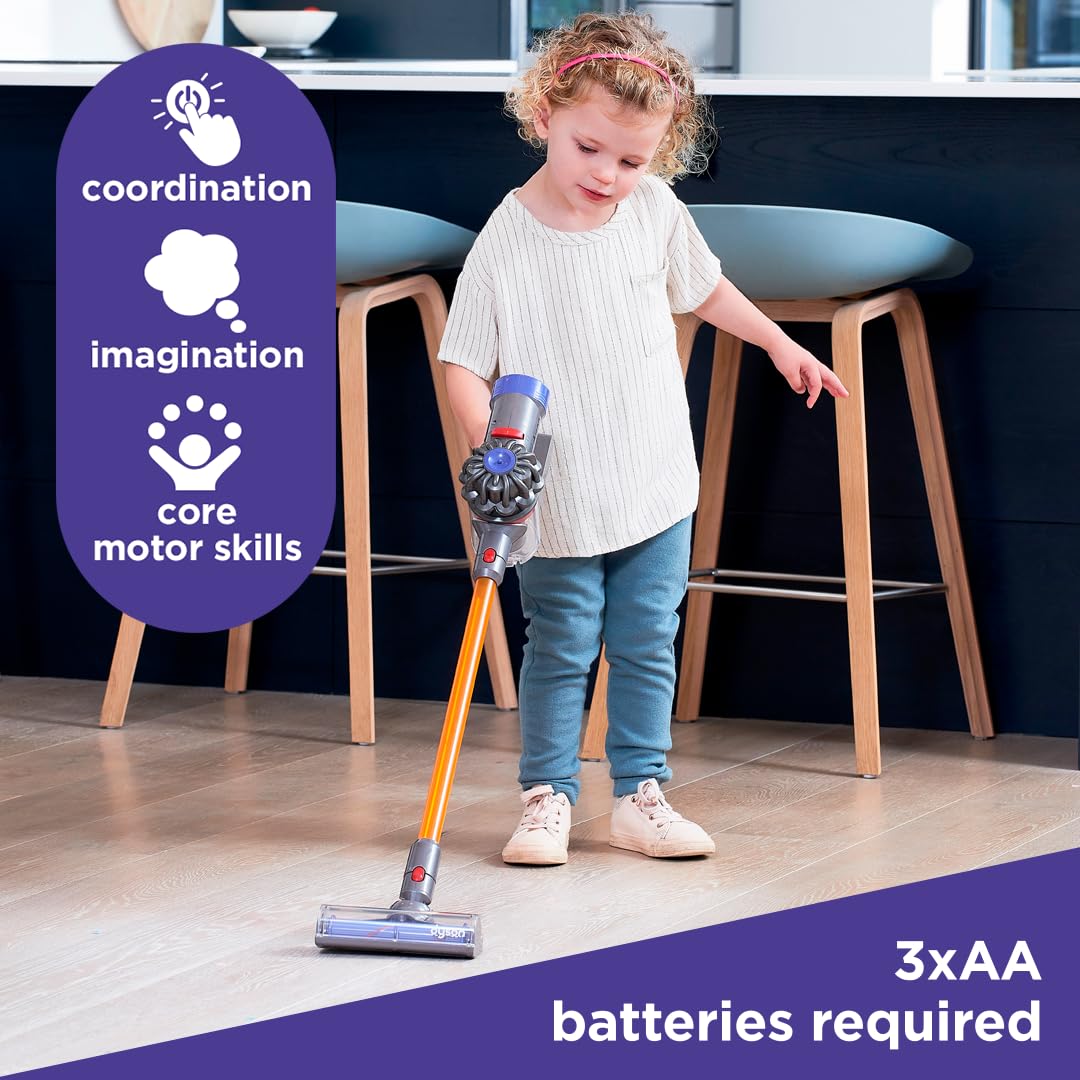 Casdon Dyson Cordless Vacuum Interactive & Officially Licensed Toy Dyson Vacuum For Children Aged 3+ Realistic Role-Play Fun, Purple and Orange 5
