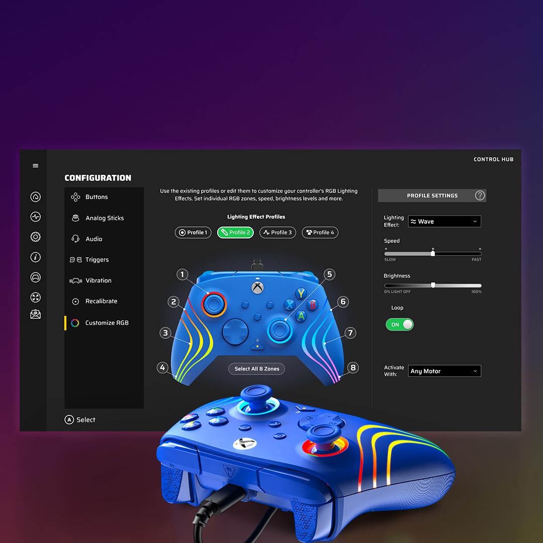 Turtle Beach Afterglow Wave Blue Wired RGB Gaming Controller for Xbox & PC 3