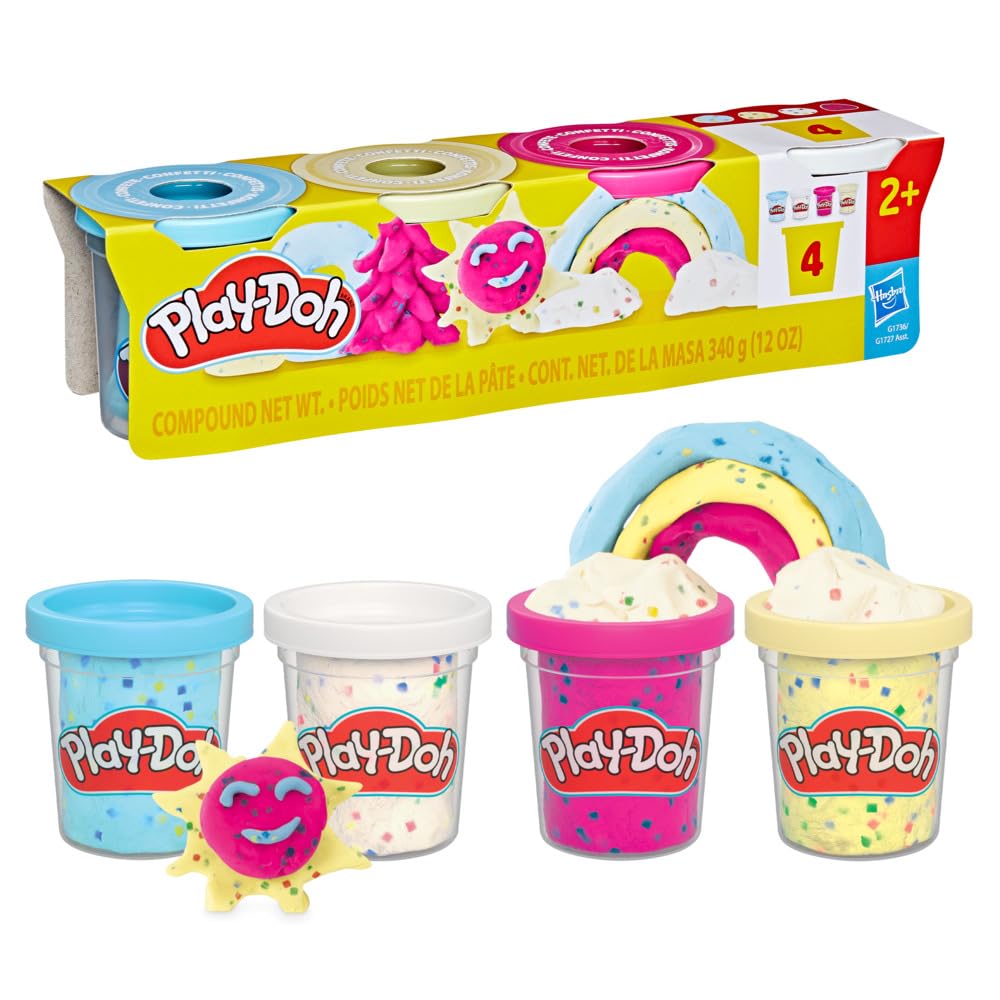 Play-Doh Confetti Compound 4 Pack - Creative Play for Ages 2+ | Non-Toxic Modeling Clay