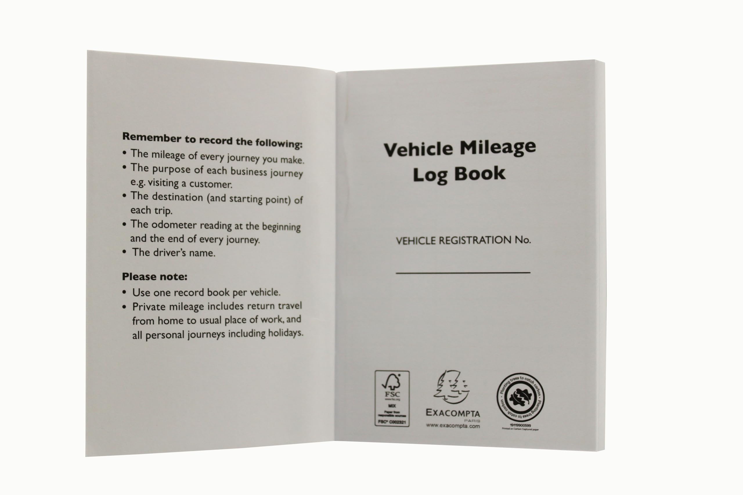 Exacompta Guildhall Vehicle Mileage Log Book - 60 Pages | 14 Entries/Page | Black Vinyl Cover