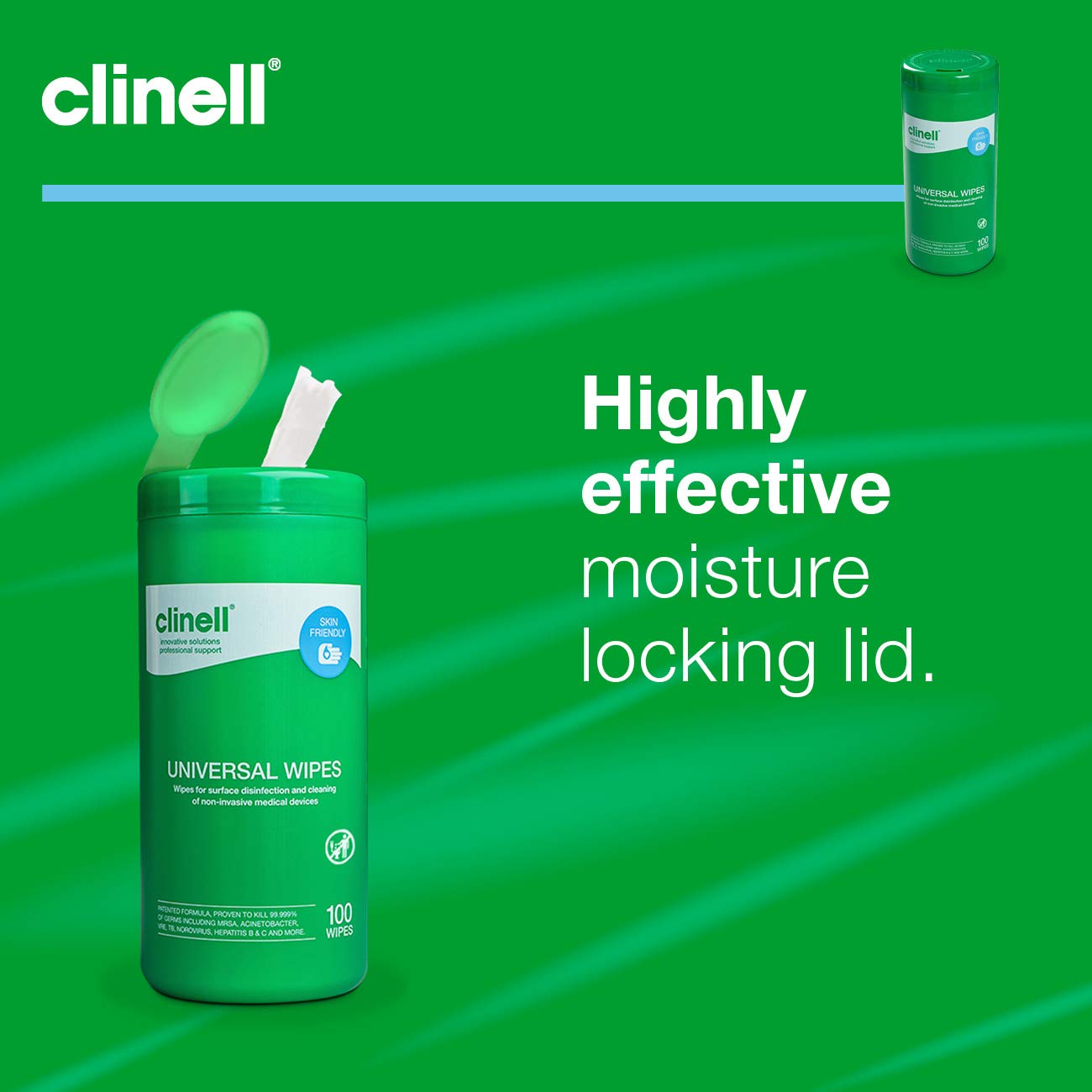 Clinell Universal Cleaning and Disinfectant Wipes for Surfaces - Tub of 100 2