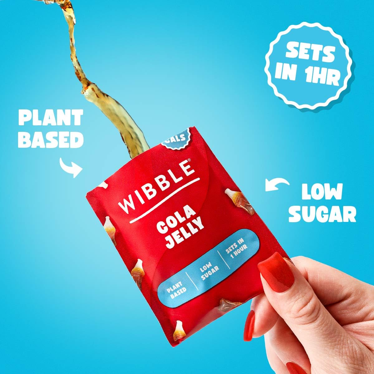 Wibble Cola Natural Jelly Crystals - Quick Set, Plant-Based, Low Sugar | 12 Pack