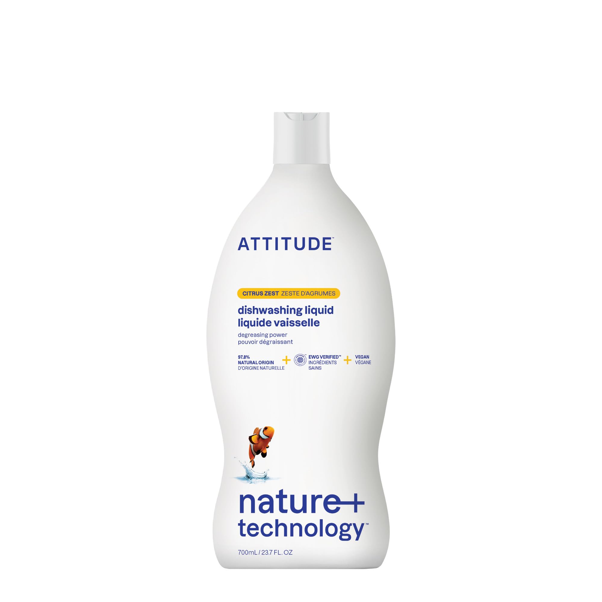 ATTITUDE Washing-Up Liquid - EWG Verified Plant-Based Dish Soap, Citrus Zest Scent, 700 ml
