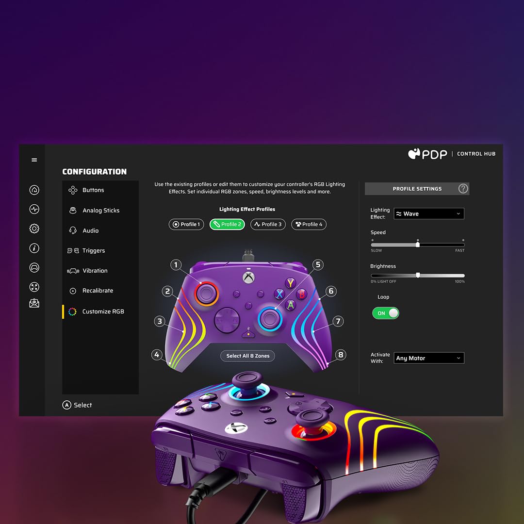 Turtle Beach Afterglow Wave Purple Wired RGB Gaming Controller for Xbox & PC 6