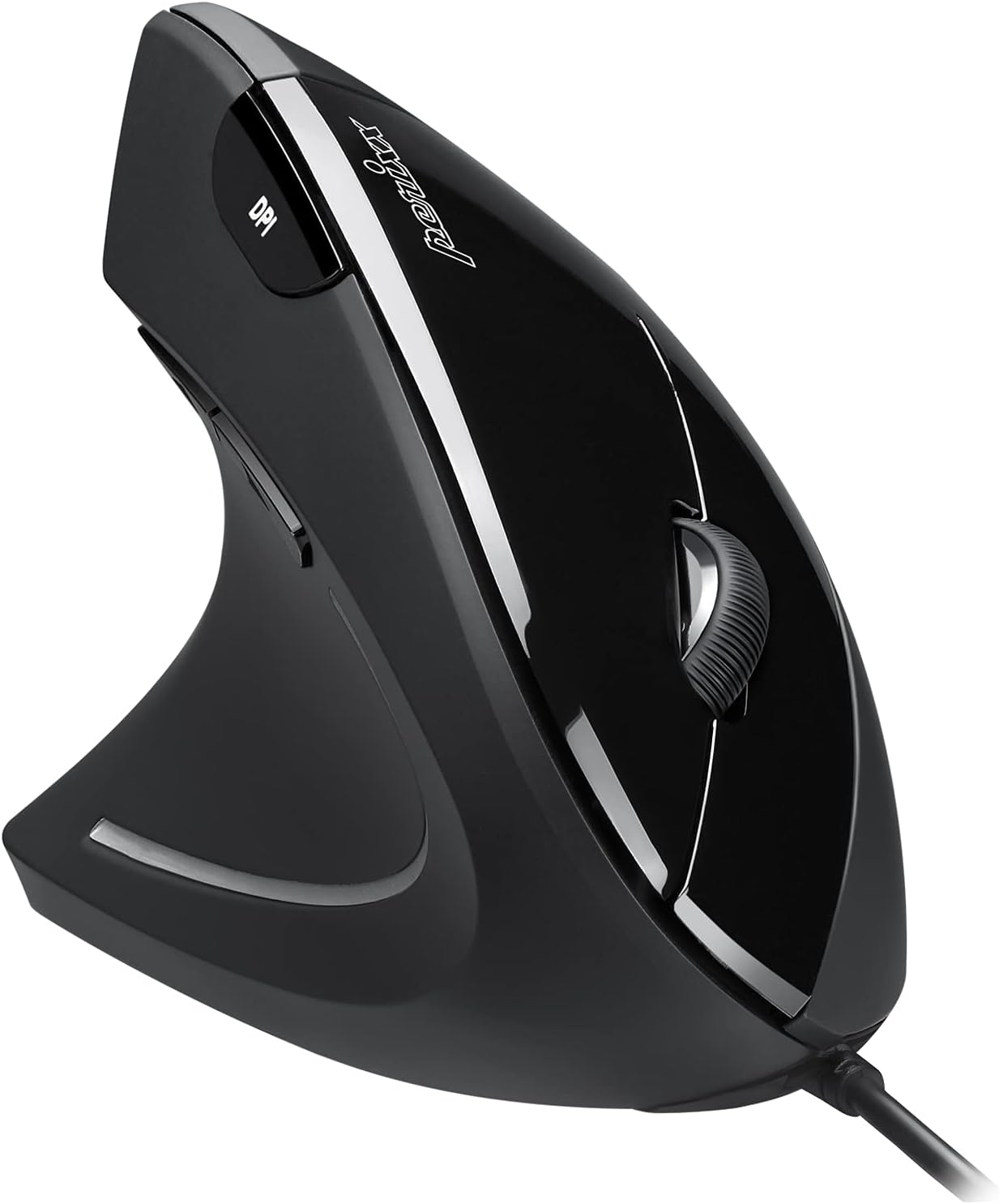 Perixx PERIMICE-513L Left-Handed Wired Vertical Mouse - 6 Button Optical with 1000/1600/3200/6400 DPI, Black