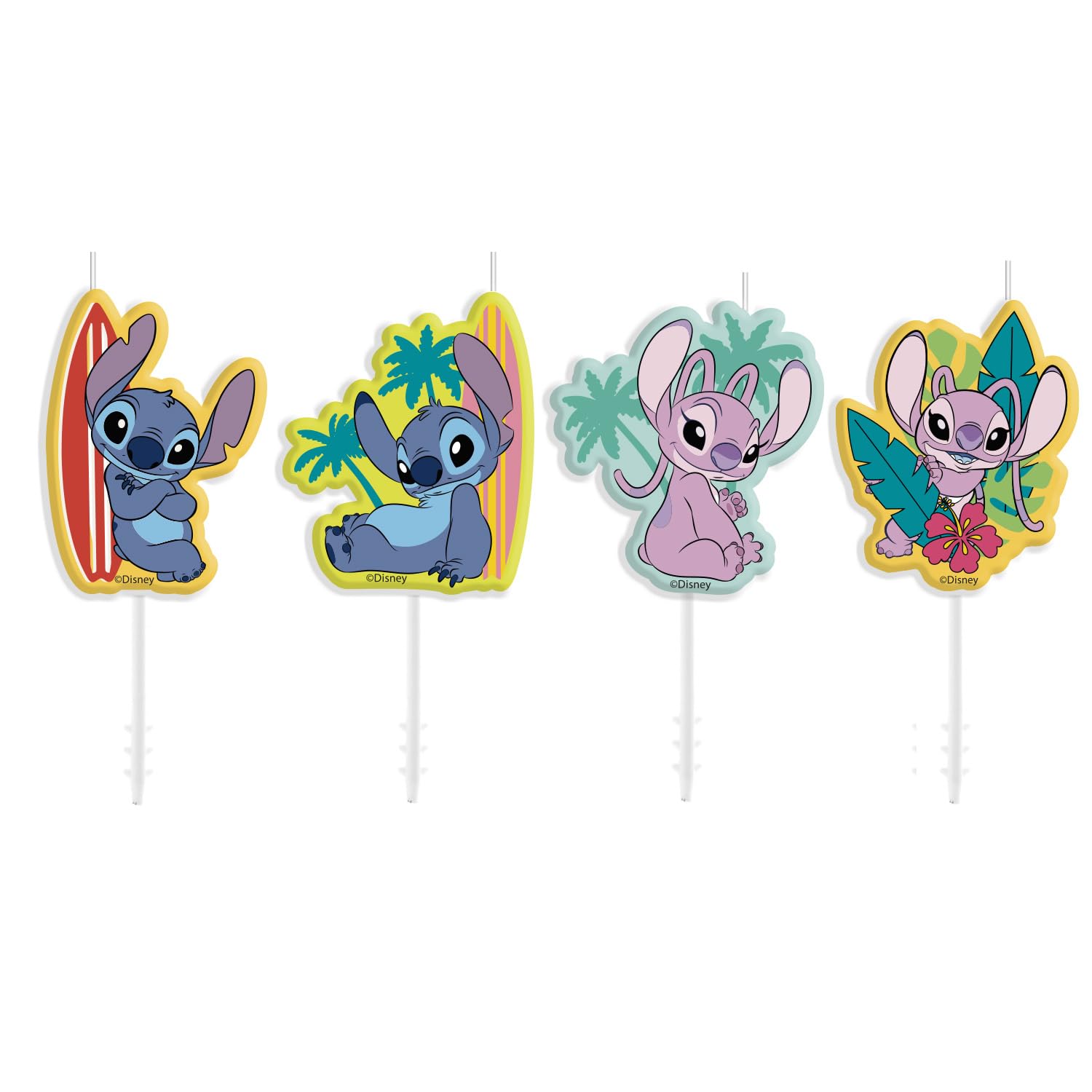 dekora - Disney Stitch Birthday Candle Set – 4 Colourful Cake Candles for K