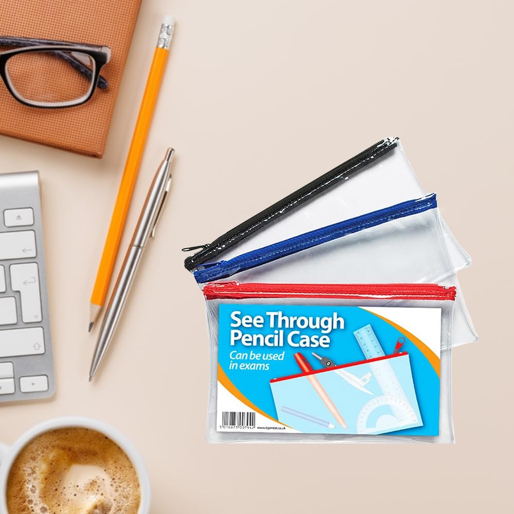 1ABOVE 3pk Clear Pencil Case for Exams | Transparent Plastic | 20x12.5 cm