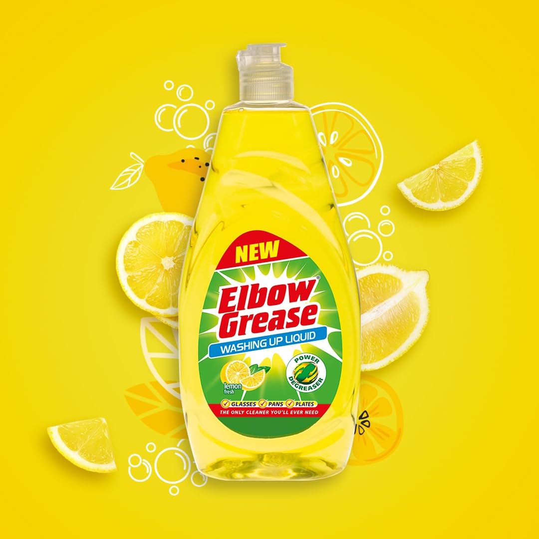Elbow Grease Washing Up Liquid | Power Degreaser - Soap for Hand Washing Dishes, Pots, Pans & Glasses (Lemon, 600ml)
