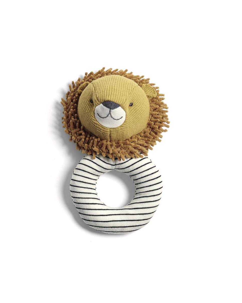 Mamas & Papas Soft Lion Grabber Rattle - Ring Shaped, Super Soft Jersey Fabric, Suitable from 0+