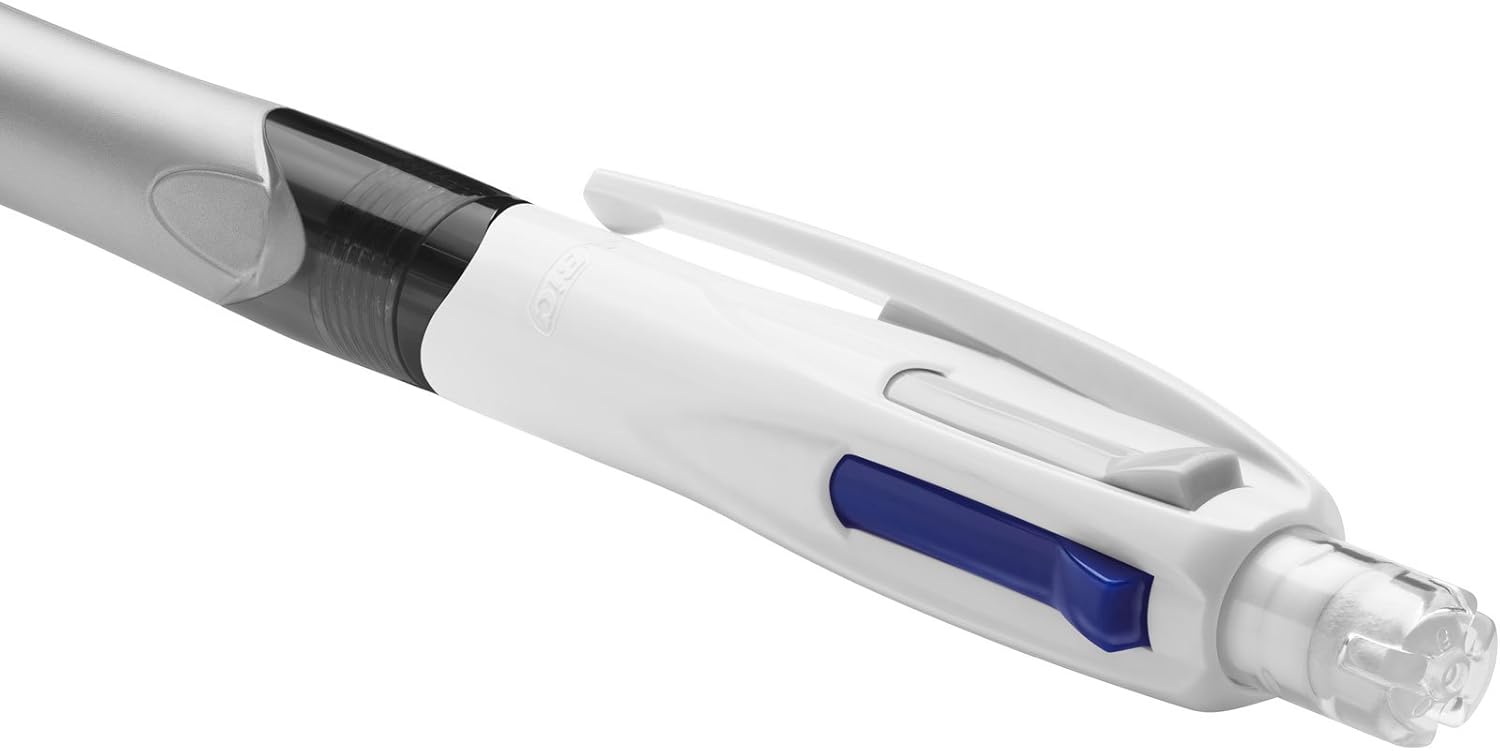 BIC 4 Colours Multifunctional Ballpoint Pen and HB Pencil Set with Built in Eraser, Set of 1 with 12 Refills