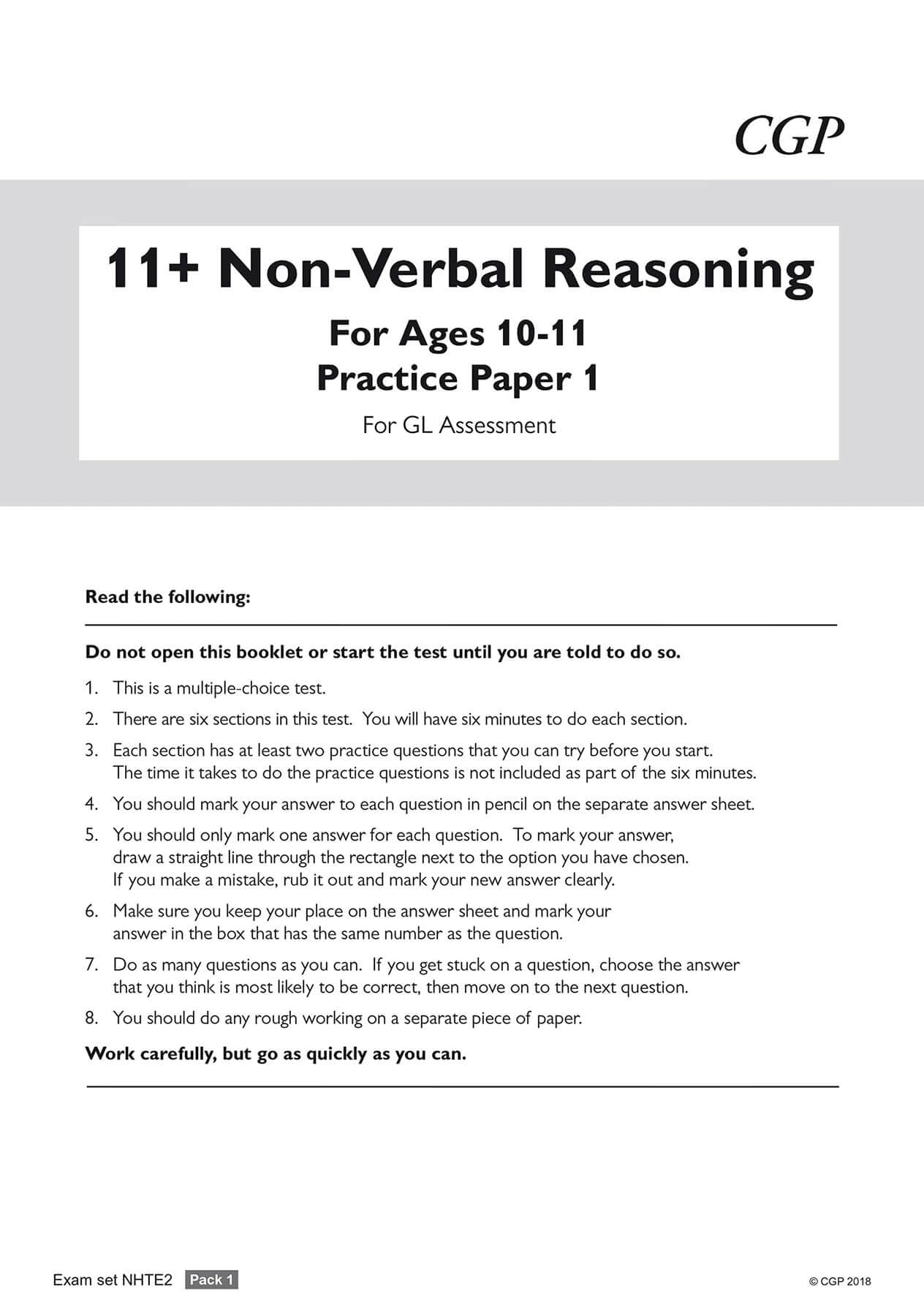 CGP 11+ GL Non-Verbal Reasoning Practice Papers - Ages 10-11 | Pack 1 | Paperback