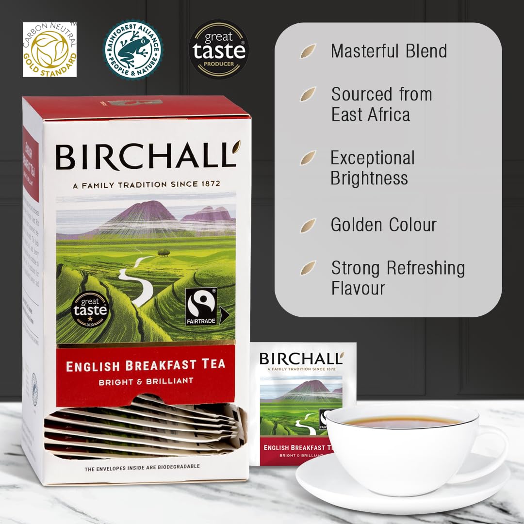 Birchall English Breakfast Tea Bags, 100% Fairtrade, Hand-Picked Black Tea from East Africa