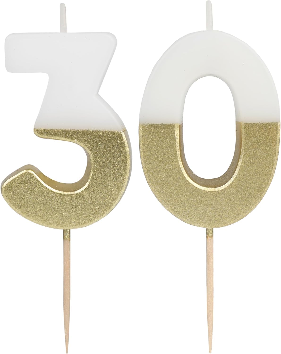 Talking Tables Number 30 Birthday Candles - White & Gold Dip, 5.5cm Height