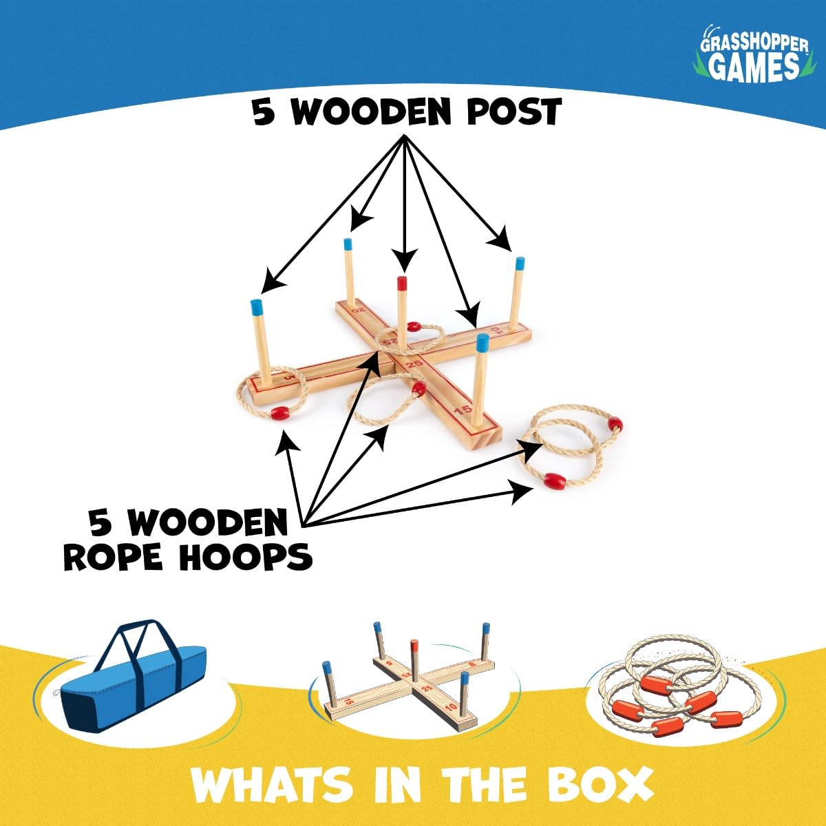 Grasshopper Games Wooden Ring Toss Game Set | FSC-Certified Wood | Indoor/Outdoor Play | Ages 3+ 6