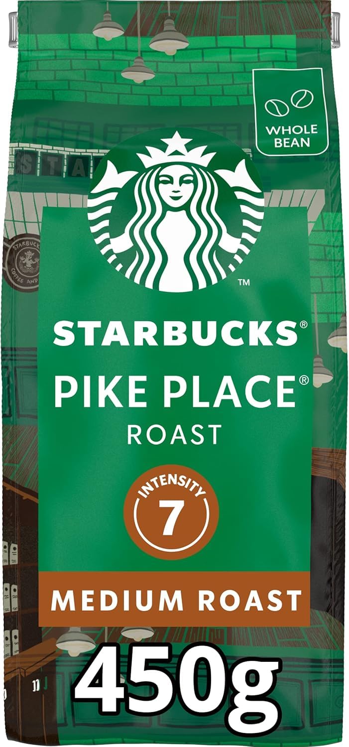 STARBUCKS Pike Place Roast Medium Roast Whole Bean Coffee - 4 x 450g Pack
