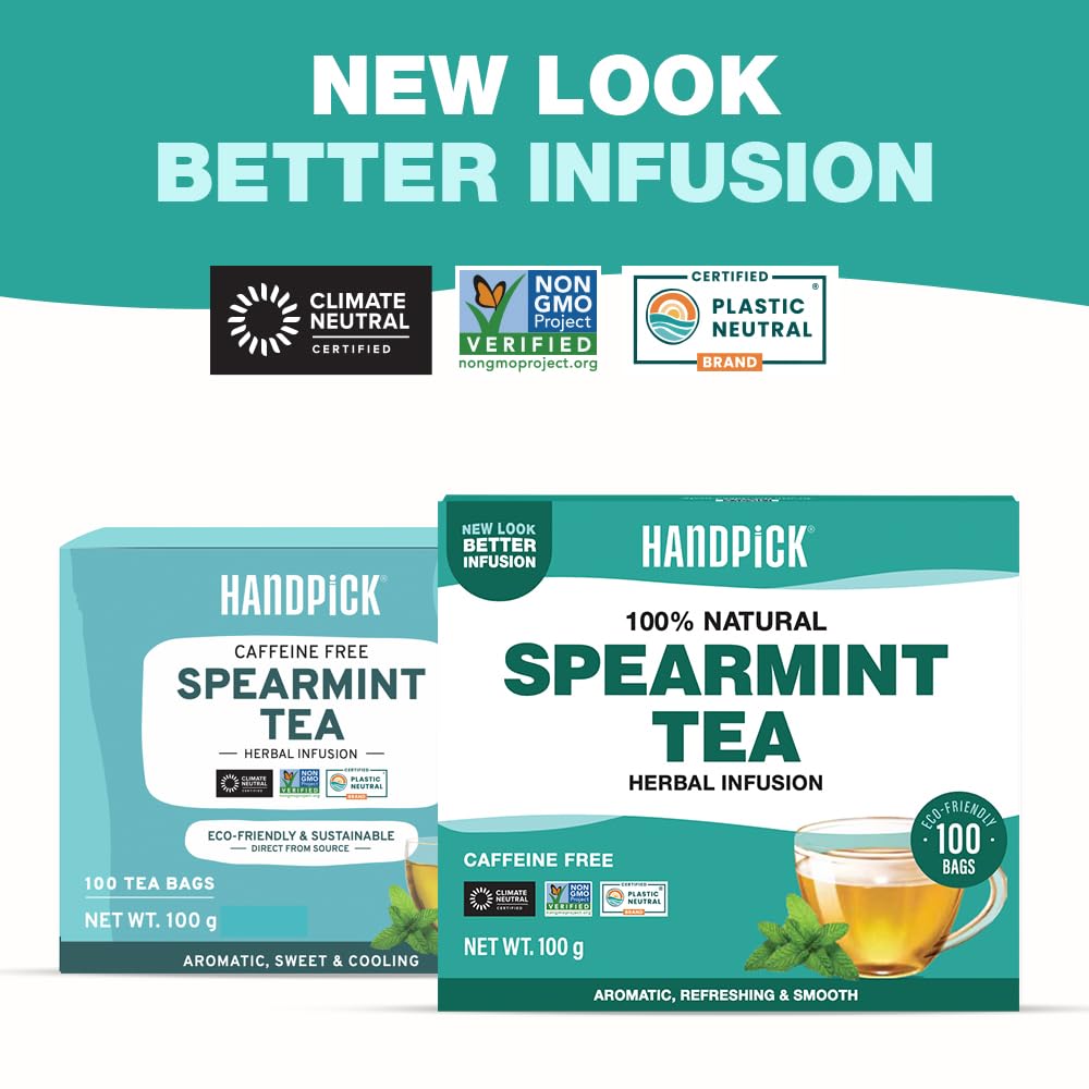 HANDPICK Spearmint Tea Bags (100 Count) Non-GMO, 100% Pure Spearmint Leaf, Tea Board of India Certified 3