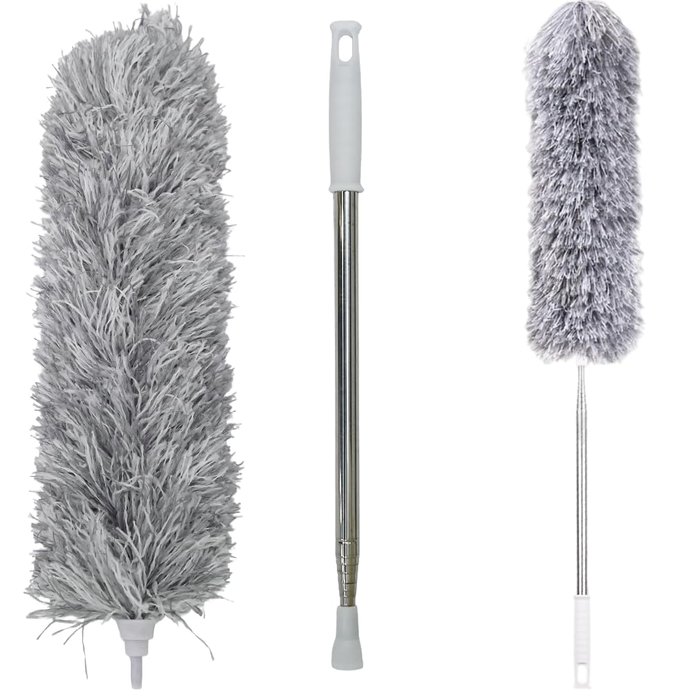 Armo Home Extendable Feather Duster - Telescopic Reach for High Ceilings | Microfibre Head | Grey 9