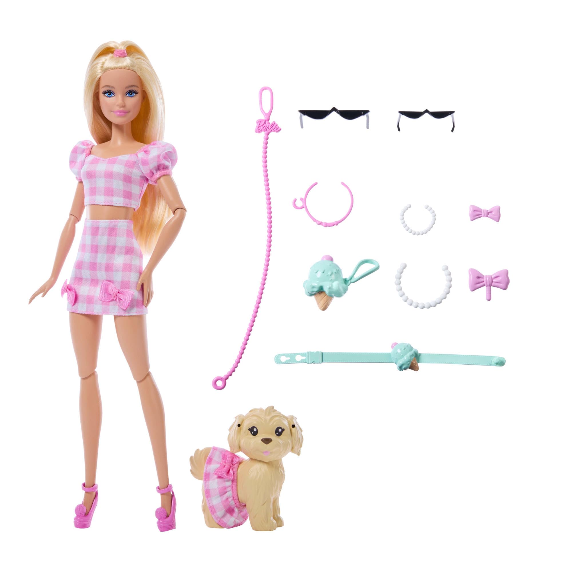 Barbie Twinning Looks Doll with Pet Dog - Pink Gingham Outfits | Ages 3+ 5