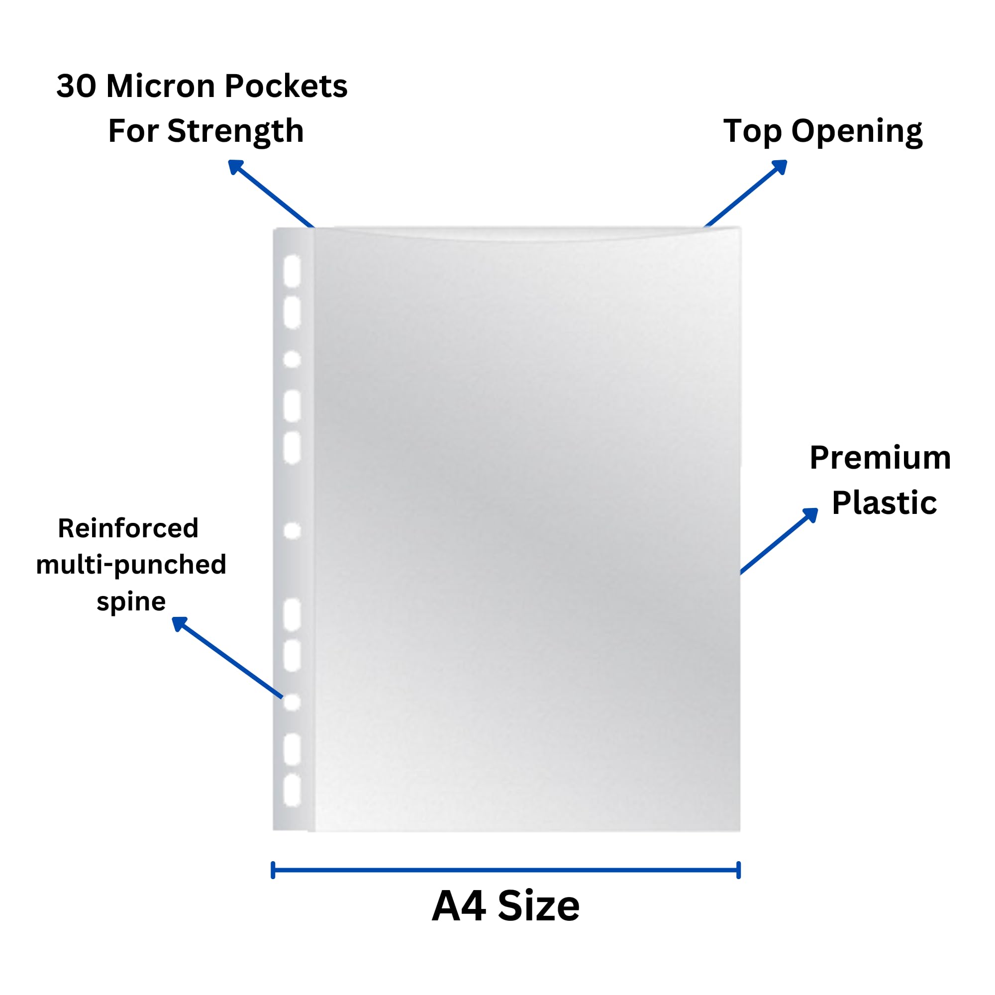 G4GADGET A4 Punched Pockets - 50 Pack, 30 Micron Polypropylene, Clear Frost Finish 3