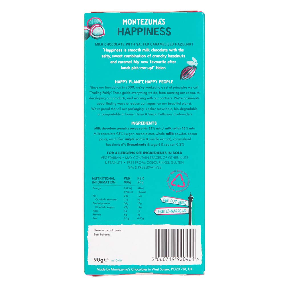 Montezuma Happiness Milk Chocolate Bar with Salted Caramelised Hazelnuts 35% Cocoa 90g 2