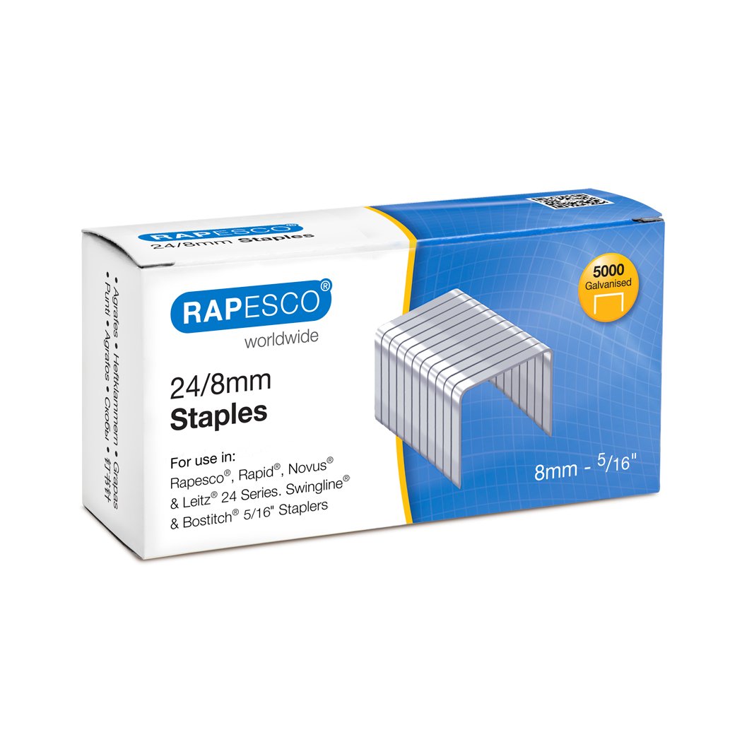RAPESCO S24807Z3 Staples - 24/8mm Galvanised, Box of 5000 | Rust-Resistant